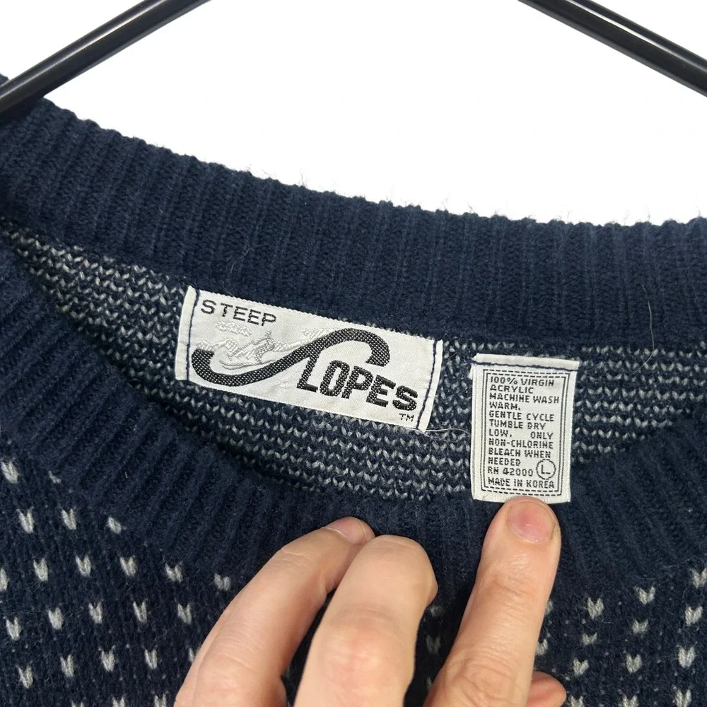 Steep Lones Navy Nordic Sweater L Wintercore Fair Isle Cozy Cabincore Retro‎